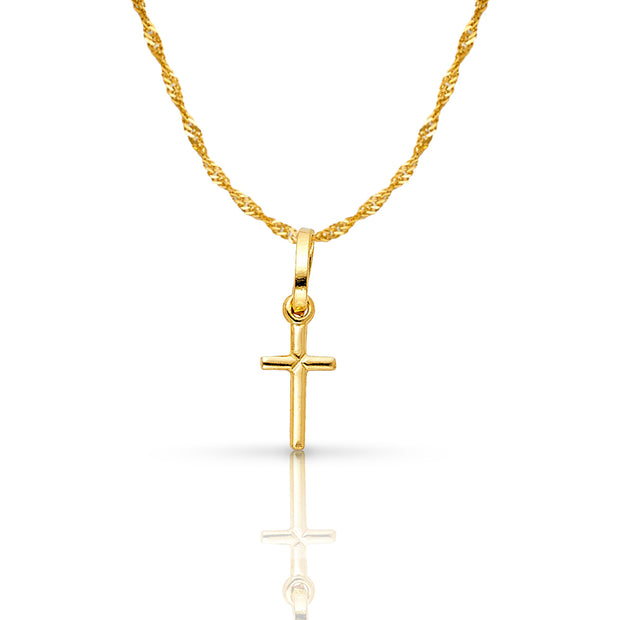 14K Gold Plain Cross Pendant with 0.9mm Singapore Chain