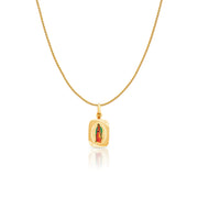 14K Gold Guadalupe Enamel Charm Pendant with 0.9mm Wheat Chain Necklace