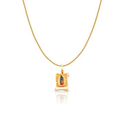 14K Gold Guadalupe Enamel Charm Pendant with 0.9mm Wheat Chain Necklace