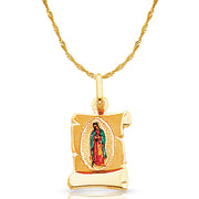 14K Gold Guadalupe Enamel Pendant with 0.9mm Singapore Chain