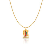 14K Gold Guadalupe Enamel Charm Pendant with 0.9mm Wheat Chain Necklace