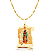 14K Gold Guadalupe Enamel Pendant with 0.9mm Singapore Chain