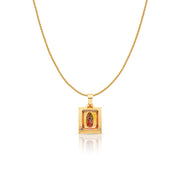 14K Gold Guadalupe Enamel Charm Pendant with 0.9mm Wheat Chain Necklace