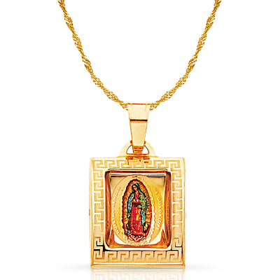 14K Gold Guadalupe Enamel Pendant with 0.9mm Singapore Chain