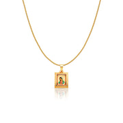 14K Gold Guadalupe Enamel Charm Pendant with 0.9mm Wheat Chain Necklace