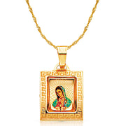 14K Gold Guadalupe Enamel Pendant with 0.9mm Singapore Chain