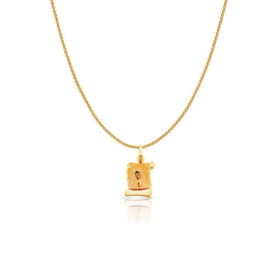 14K Gold Guadalupe Enamel Charm Pendant with 0.9mm Wheat Chain Necklace