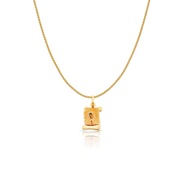 14K Gold Guadalupe Enamel Charm Pendant with 0.9mm Wheat Chain Necklace