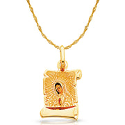 14K Gold Guadalupe Enamel Pendant with 0.9mm Singapore Chain