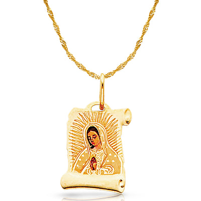 14K Gold Guadalupe Enamel Pendant with 0.9mm Singapore Chain