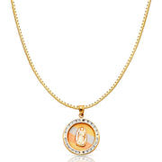 14K Gold Guadalupe CZ Religious Charm Pendant with 1.2mm Box Chain Necklace