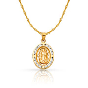 14K Gold Guadalupe CZ Pendant with 0.9mm Singapore Chain