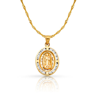 14K Gold Guadalupe CZ Pendant with 0.9mm Singapore Chain