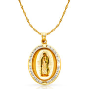 14K Gold Guadalupe CZ Pendant with 1.2mm Singapore Chain