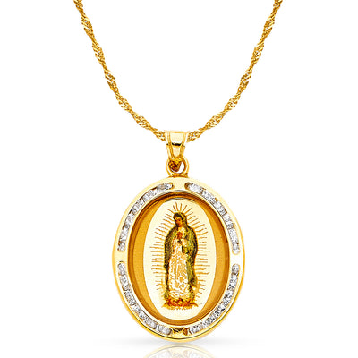 14K Gold Guadalupe CZ Pendant with 1.2mm Singapore Chain