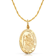 14K Gold St. Christopher Protect Us Pendant with 1.2mm Singapore Chain