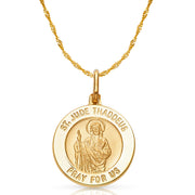 14K Gold St. Jude Thaddeus Pray For Us Pendant with 1.2mm Singapore Chain