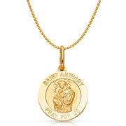 14K Gold St. Anthony Pray For Us Pendant with 1.2mm Flat Open Wheat Chain