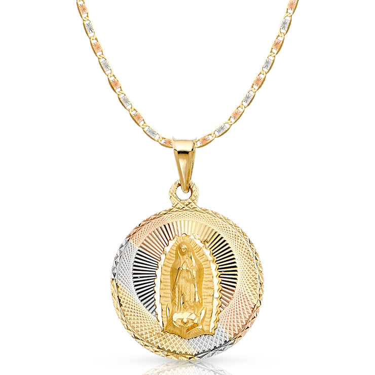 14K Gold Guadalupe Stamp Pendant with 2.6mm Valentino Star Chain