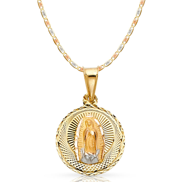 14K Gold Guadalupe Stamp Pendant with 2.1mm Valentino Chain