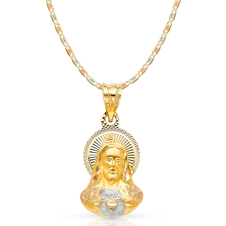 14K Gold Jesus Stamp Pendant with 1.5mm Valentino Chain