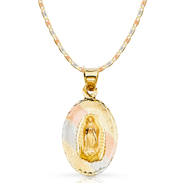 14K Gold Guadalupe Stamp Pendant with 2.1mm Valentino Chain