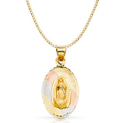 14K Gold Guadalupe Stamp Pendant with 2.3mm Hollow Cuban Chain