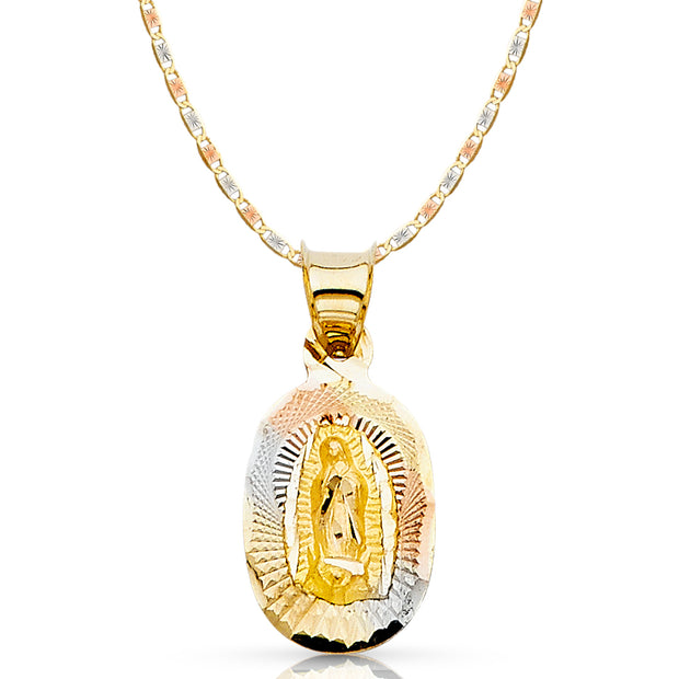 14K Gold Guadalupe Stamp Pendant with 1.5mm Valentino Chain