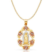 14K Gold Guadalupe Pendant with 3.4mm Hollow Cuban Chain