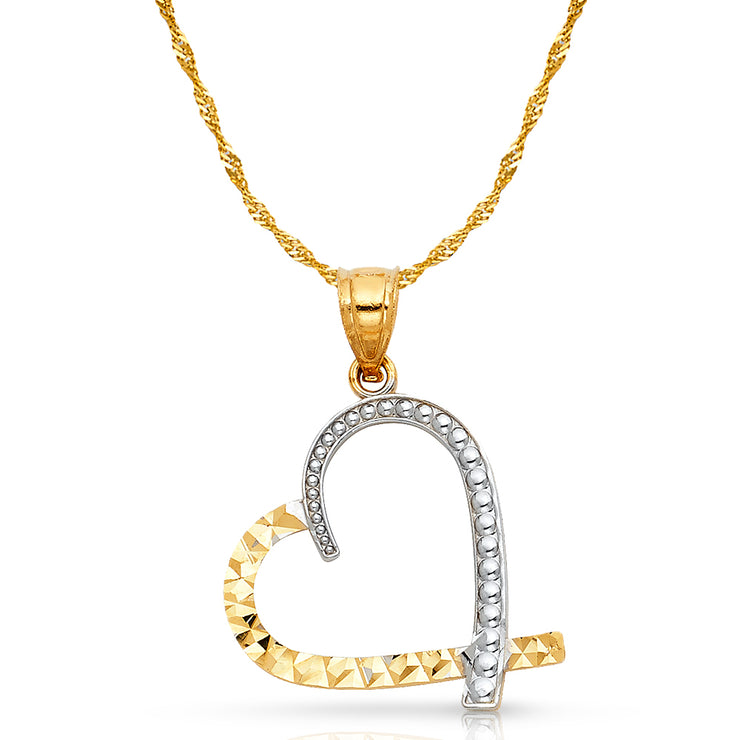 14K Gold Heart Pendant with 1.2mm Singapore Chain