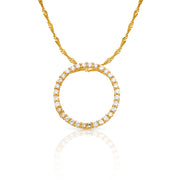 14K Gold Eternity CZ Charm Pendant with 1.2mm Singapore Chain Necklace