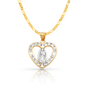 14K Gold Guadalupe CZ Charm Pendant with 2mm Figaro 3+1 Chain Necklace