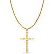 14K Gold Crucifix Charm Pendant with 1.4mm Round Wheat Chain Necklace