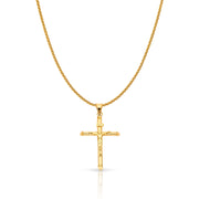 14K Gold Crucifix Charm Pendant with 1.1mm Wheat Chain Necklace