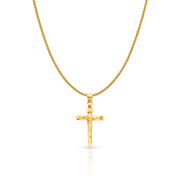 14K Gold Crucifix Charm Pendant with 1.1mm Wheat Chain Necklace