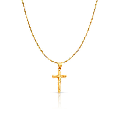 14K Gold Crucifix Charm Pendant with 0.9mm Wheat Chain Necklace