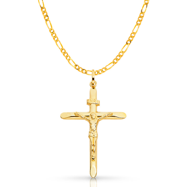 14K Gold Crucifix Pendant with 3.1mm Figaro 3+1 Chain