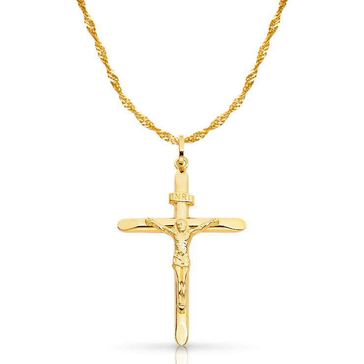 14K Gold Crucifix Pendant with 1.8mm Singapore Chain