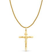 14K Gold Crucifix Charm Pendant with 1.4mm Round Wheat Chain Necklace