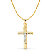 14K Gold Crucifix Pendant with 1.8mm Singapore Chain