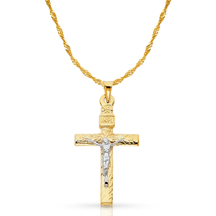 14K Gold Crucifix Pendant with 1.8mm Singapore Chain