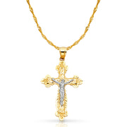 14K Gold Crucifix Pendant with 1.2mm Singapore Chain