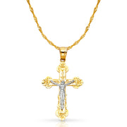 14K Gold Crucifix Pendant with 1.2mm Singapore Chain