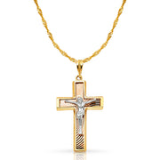 14K Gold Crucifix Pendant with 1.2mm Singapore Chain