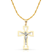 14K Gold Crucifix Pendant with 1.2mm Singapore Chain