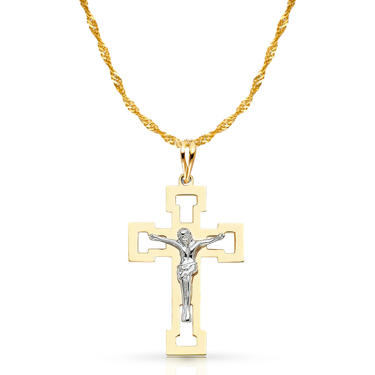 14K Gold Crucifix Pendant with 1.2mm Singapore Chain