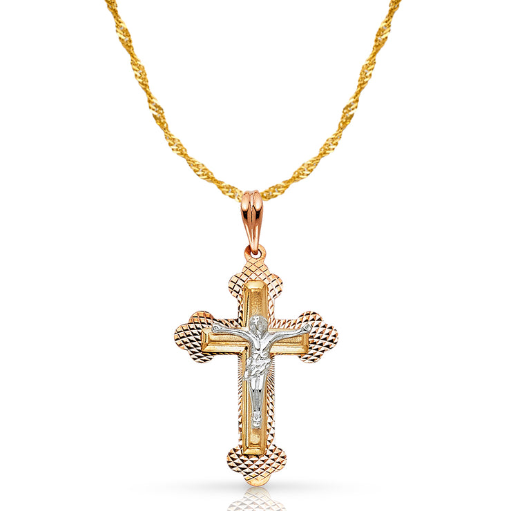 14K Gold Crucifix Pendant with 1.2mm Singapore Chain