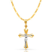 14K Gold Crucifix Pendant with 2.3mm Figaro 3+1 Chain