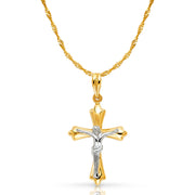 14K Gold Crucifix Pendant with 1.2mm Singapore Chain