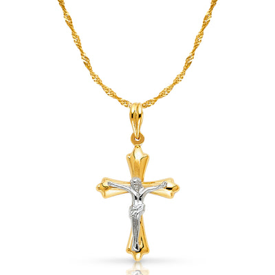 14K Gold Crucifix Pendant with 1.2mm Singapore Chain